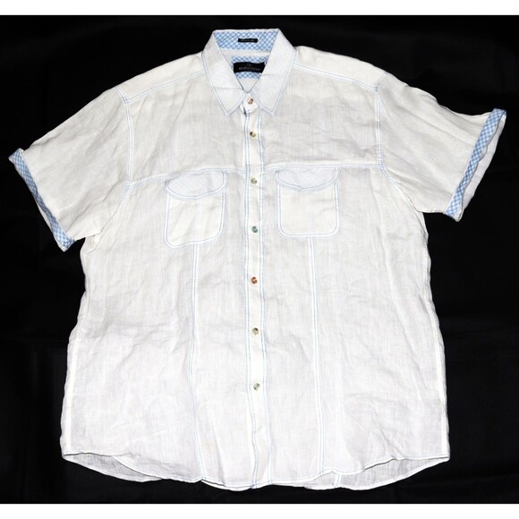 Bugatchi Uomo Classic Fit Men's Short Sleeve Button Front Linen Shirt Size XL - Picture 1 of 9